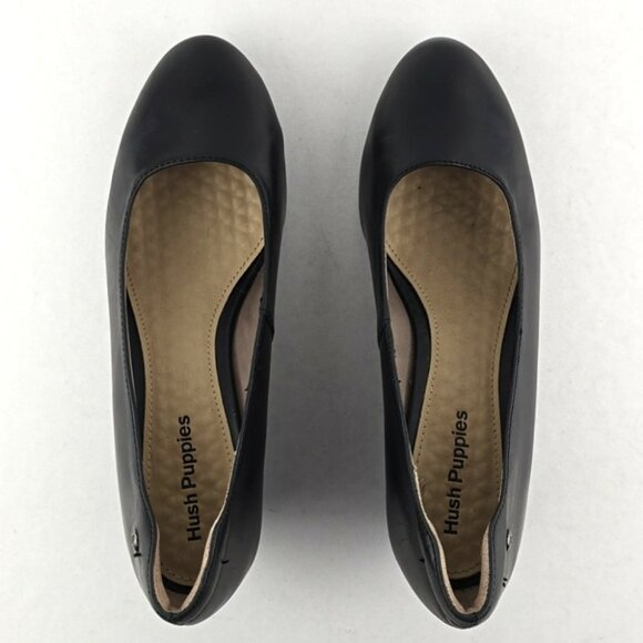 Hush Puppies Women's Black Leather Wedge Almond Toe Shoes Cushioned Size 9 - Picture 9 of 16